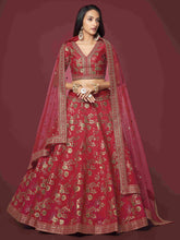 Red Sequins Dori Embroidered Net Lehenga Choli
